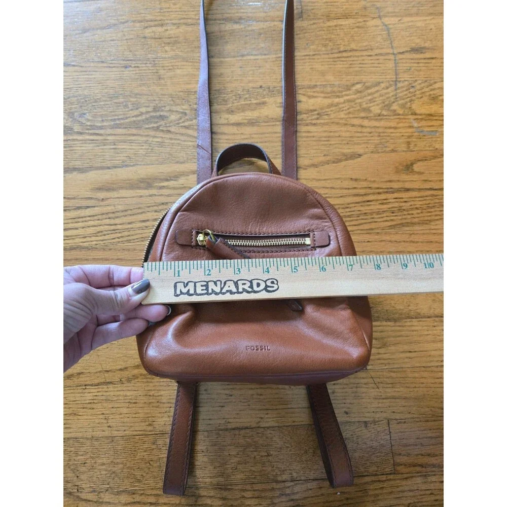 Fossil Megan Brown Leather Mini Small Backpack Purse Zipper Pockets Bag Charm